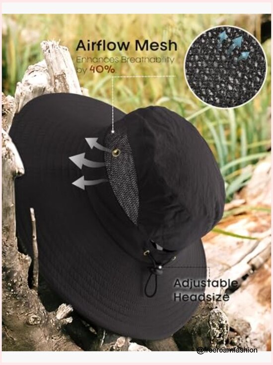Sun Hat with Ponytail Hole Wide Brim UPF 80+ Foldable Bucket Hat Outdoor Hiking